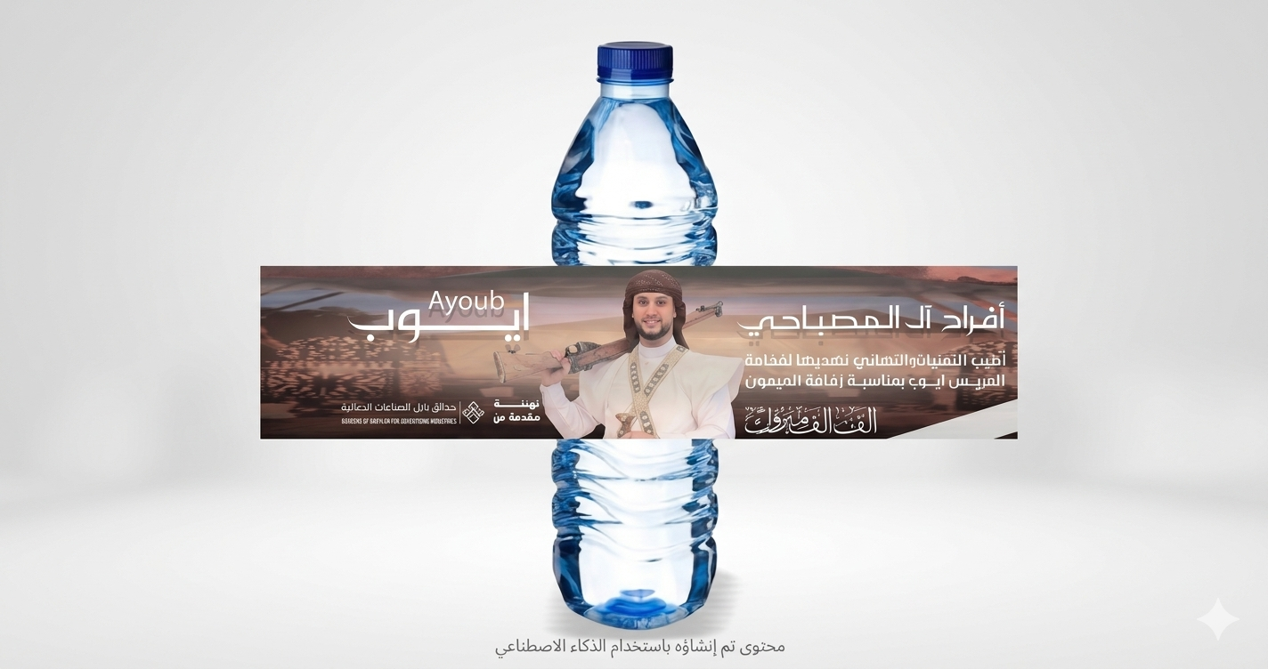 لاصق علب الماء {بأسمك وصورتك}